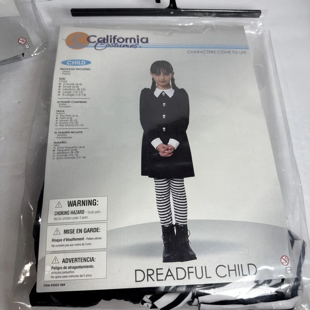 CALIFORNIA COSTUME Wednesday Tween Dreadful Child Sz-S‎ 6-8 Black w/Pants
